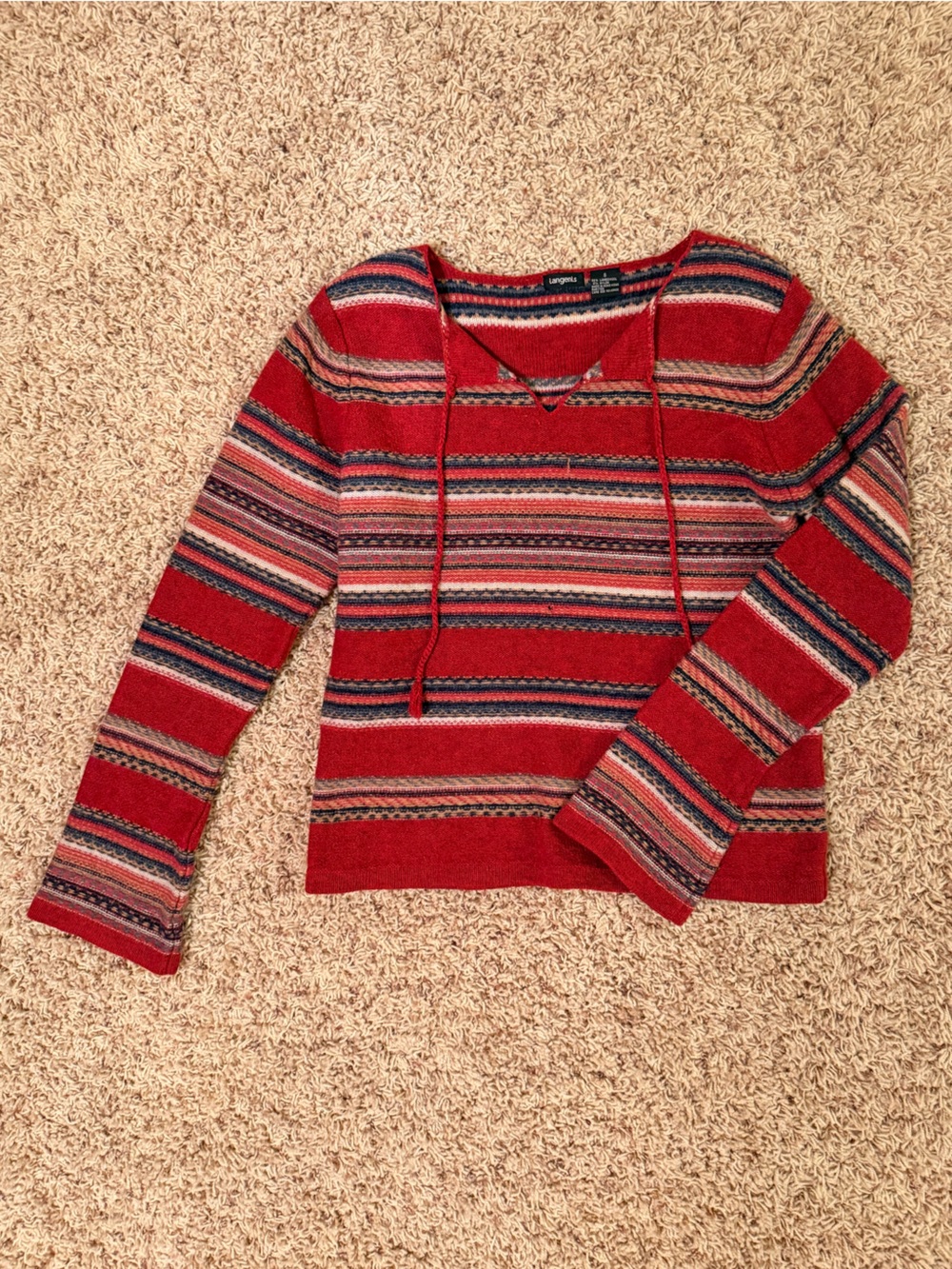 Langents wool Women’s size s Red Striped boho Hoodie Sweater